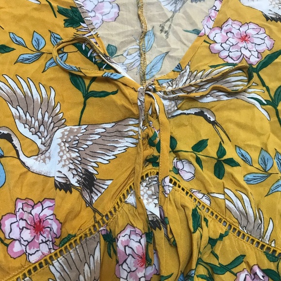 Crane and Floral Print Flare Sleeve Dress - Picture 3 of 6